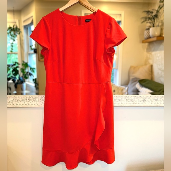 Saks Fifth Avenue Bright Orange Ruffle Detail Short Sleeve Dress - 14 - Picture 5 of 6